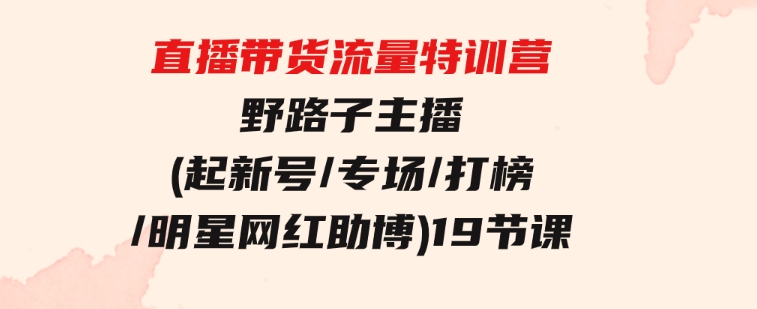 直播带货流量特训营，野路子主播(起新号/专场/打榜/明星网红助博)19节课-92资源网