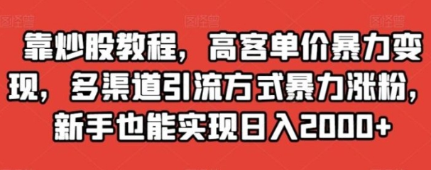 靠炒股教程，高客单价暴力变现，多渠道引流方式暴力涨粉，新手也能实现日入2000+【揭秘】-92资源网