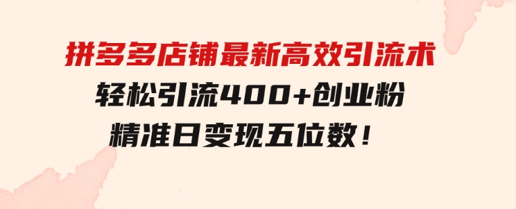 拼多多店铺最新高效引流术，轻松引流400+创业粉，精准日变现五位数！-92资源网