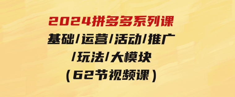 2024拼多多系列课：基础/运营/活动/推广/玩法/大模块（62节视频课）-92资源网