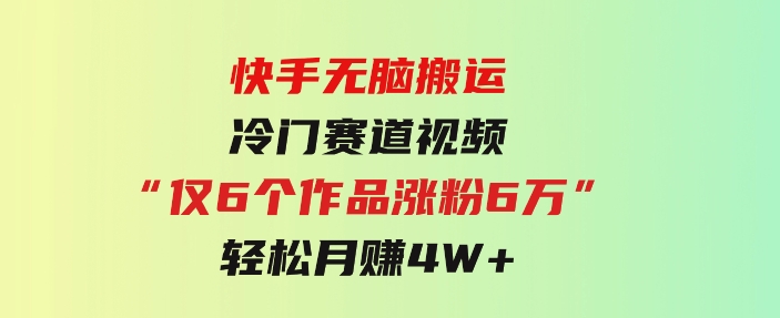 快手无脑搬运冷门赛道视频“仅6个作品涨粉6万”轻松月赚4W+-92资源网