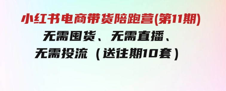 小红书电商带货陪跑营(第11期)无需囤货、无需直播、无需投流（送往期10套）-92资源网