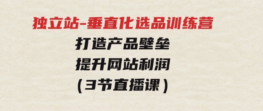 独立站-垂直化选品训练营，打造产品壁垒，提升网站利润（3节直播课）-92资源网