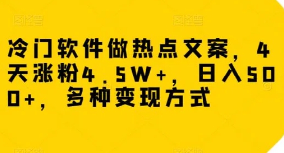 冷门软件做热点文案，4天涨粉4.5W+，日入500+，多种变现方式【揭秘】-92资源网