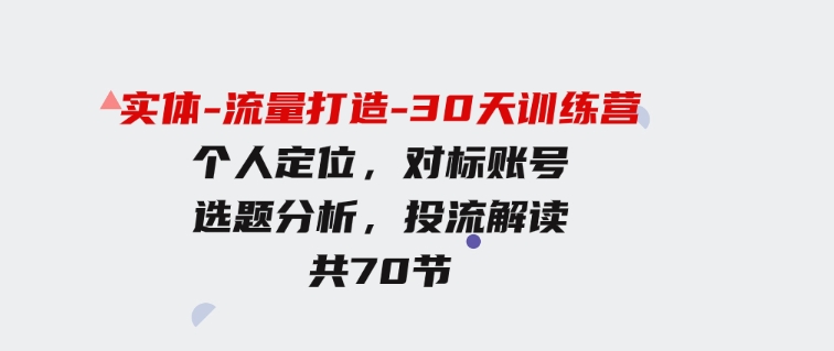 （9782期）实体-流量打造-30天训练营：个人定位，对标账号，选题分析，投流解读-70节-92资源网