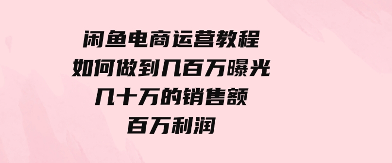 （9560期）闲鱼电商运营教程：如何做到几百万曝光，几十万的销售额，百万利润-92资源网