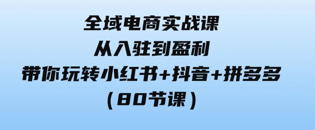 （9529期）全域电商实战课：从入驻到盈利，带你玩转小红书+抖音+拼多多（80节课）-92资源网