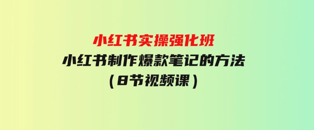 （9755期）小红书实操强化班，小红书制作爆款笔记的方法（8节视频课）-92资源网