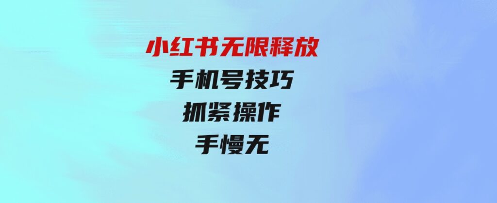 （9762期）小红书无限释放手机号技巧版手慢无-92资源网