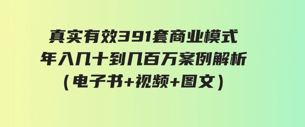 （9607期）真实有效391套商业模式，年入几十到几百万案例解析（电子书+视频+图文）-92资源网