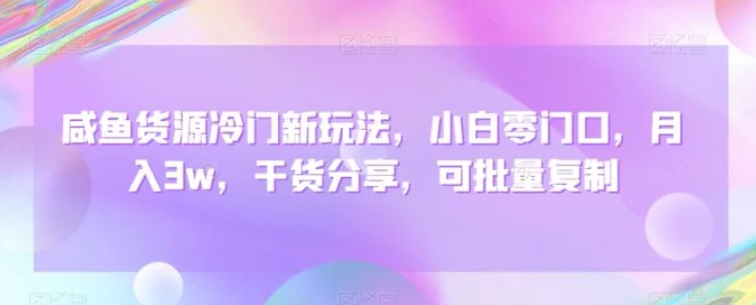 咸鱼货源冷门新玩法，小白零门口，月入3w，干货分享，可批量复制-92资源网