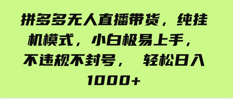 （9511期）拼多多无人直播带货，纯挂机模式，小白极易上手，不违规不封号，轻松日…-92资源网