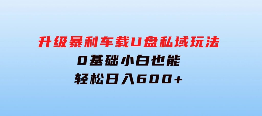 升级暴利车载U盘私域玩法，0基础小白也能轻松日入600+-92资源网