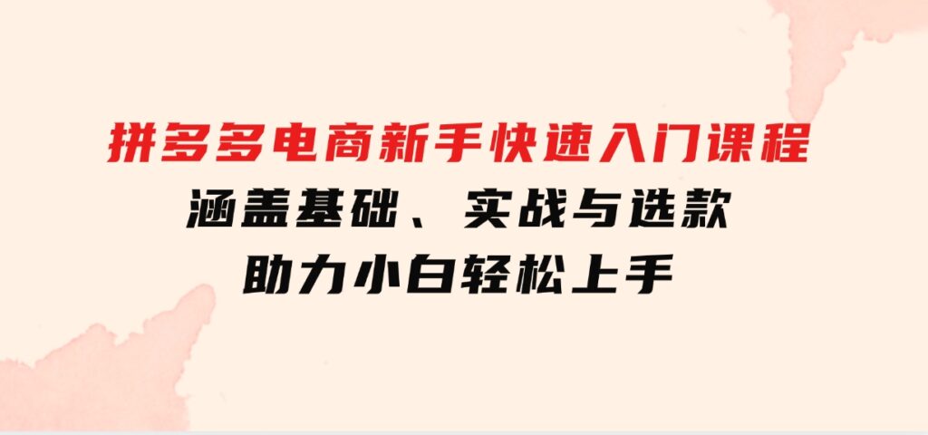 拼多多电商新手快速入门课程：涵盖基础、实战与选款，助力小白轻松上手-92资源网