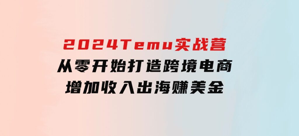 2024Temu实战营：从零开始打造跨境电商，增加收入，出海赚美金-92资源网