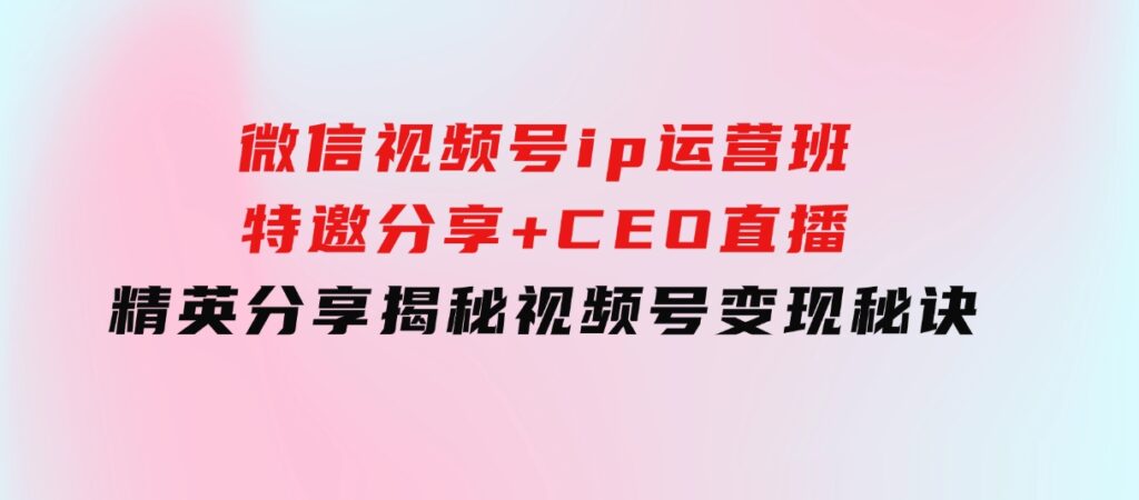 微信视频号ip运营班：特邀分享+CEO直播+精英分享，揭秘视频号变现秘诀-92资源网