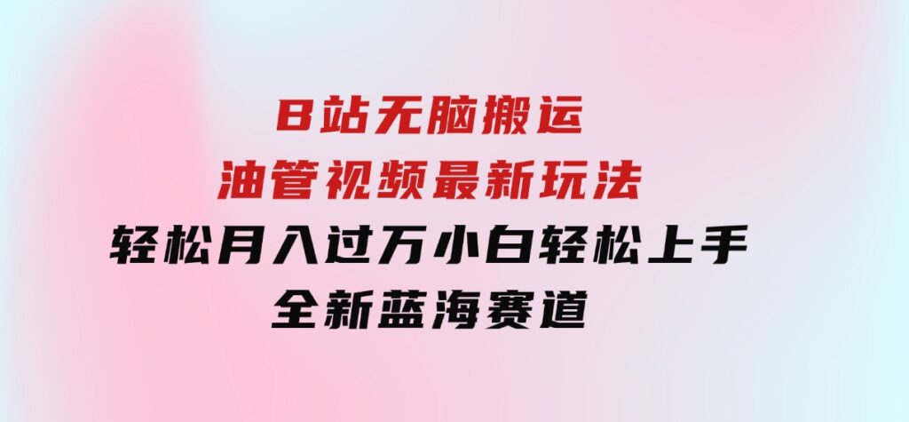 B站无脑搬运油管视频最新玩法，轻松月入过万，小白轻松上手，全新蓝海赛道-92资源网