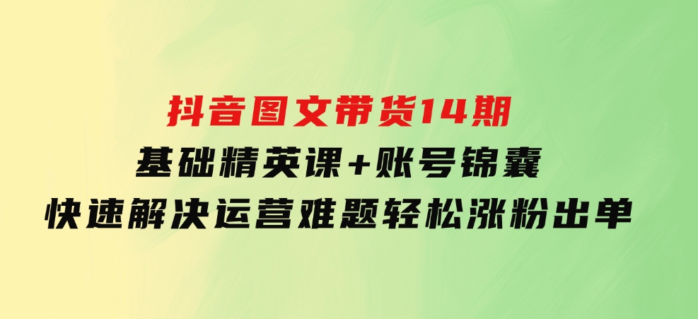 抖音图文带货14期：基础精英课+账号锦囊，快速解决运营难题轻松涨粉出单-92资源网