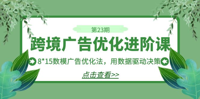 跨境广告·优化进阶课·第23期，8*15数模广告优化法，用数据驱动决策-92资源网