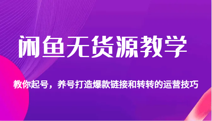 闲鱼无货源教学，教你起号，养号打造爆款链接以及转转的运营技巧-92资源网