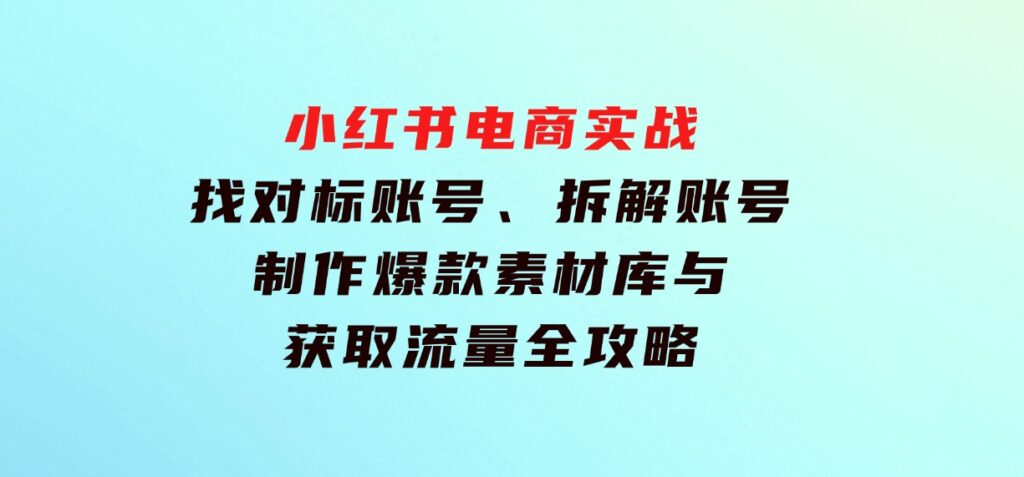 小红书电商实战：找对标账号、拆解账号、制作爆款素材库与获取流量全攻略-92资源网