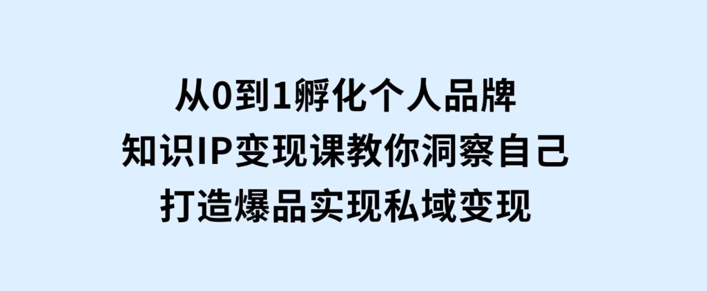 从0到1孵化个人品牌，知识IP变现课教你洞察自己，打造爆品，实现私域变现-92资源网