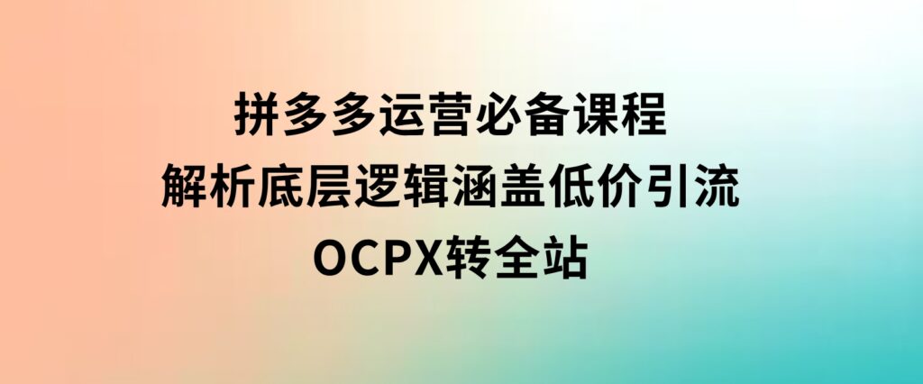 拼多多运营必备课程，解析底层逻辑，涵盖低价引流、OCPX转全站-92资源网