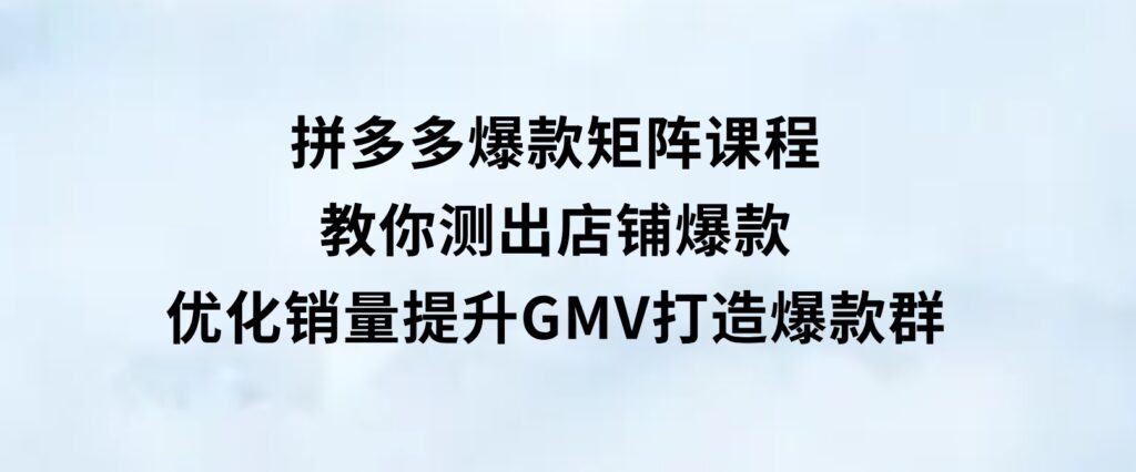 拼多多爆款矩阵课程：教你测出店铺爆款，优化销量，提升GMV，打造爆款群-92资源网