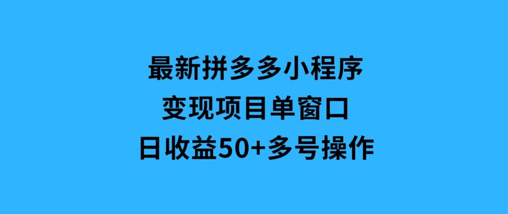 最新拼多多小程序变现项目，单窗口日收益50+多号操作-92资源网