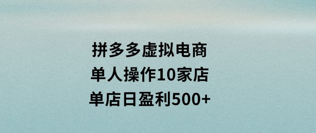 拼多多虚拟电商，单人操作10家店，单店日盈利500+-92资源网