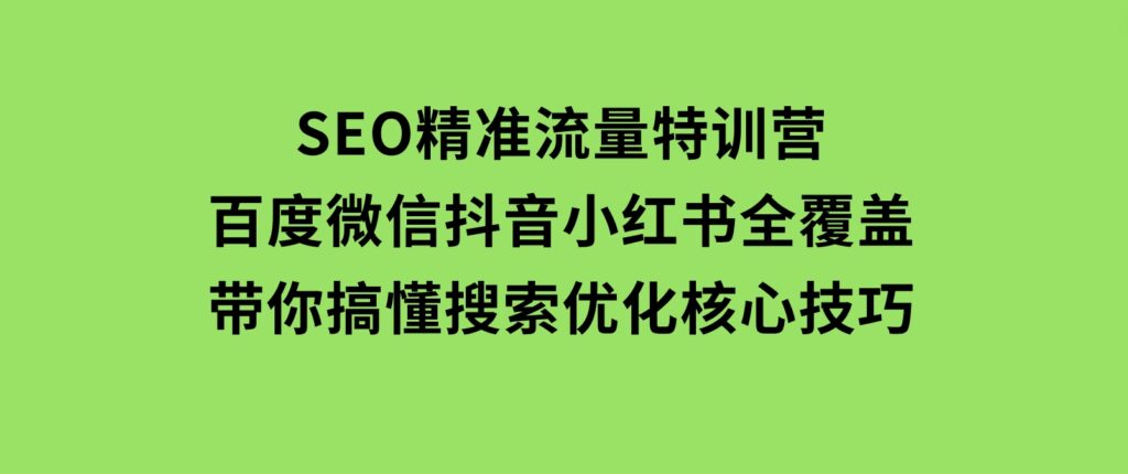 SEO精准流量特训营，百度微信抖音小红书全覆盖，带你搞懂搜索优化核心技巧-92资源网