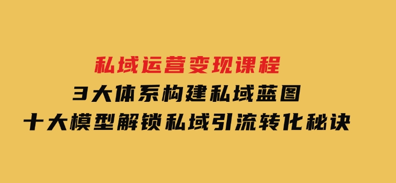 私域运营变现课程，3大体系构建私域蓝图，十大模型解锁私域引流转化秘诀-92资源网