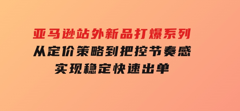 亚马逊站外新品打爆系列，从定价策略到把控节奏感，实现稳定快速出单-92资源网