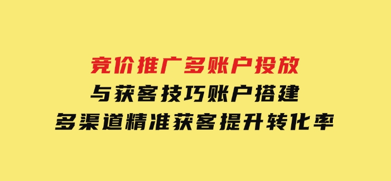 竞价推广多账户投放与获客技巧，账户搭建，多渠道精准获客，提升转化率-92资源网