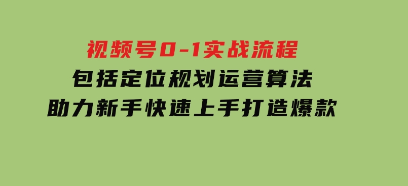 视频号0-1实战流程，包括定位规划、运营算法，助力新手快速上手，打造爆款-92资源网