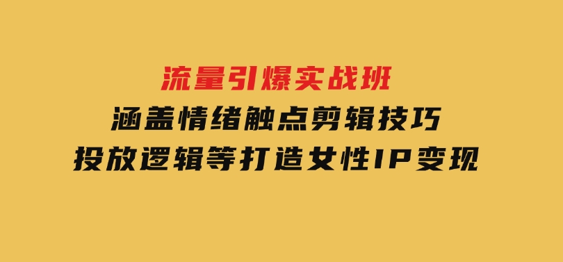 流量引爆实战班，涵盖情绪触点，剪辑技巧，投放逻辑等，打造女性IP变现-92资源网