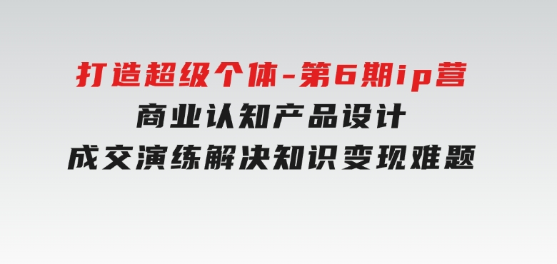 打造 超级个体-第6期ip营：商业认知,产品设计,成交演练,解决知识变现难题-92资源网