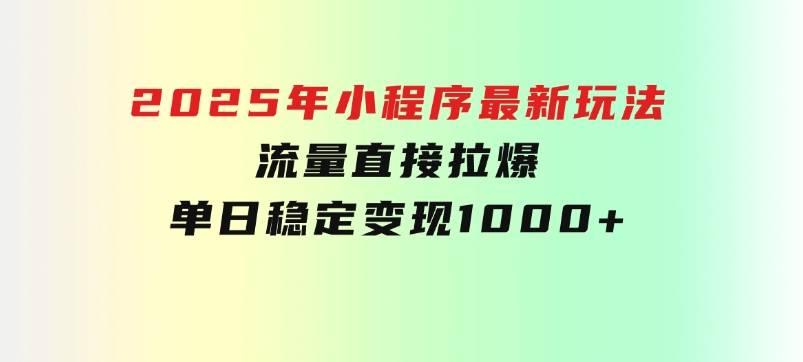 2025年小程序最新玩法，流量直接拉爆，单日稳定变现1000+-92资源网