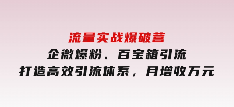 流量实战爆破营：企微爆粉、百宝箱引流，打造高效引流体系，月增收万元-92资源网