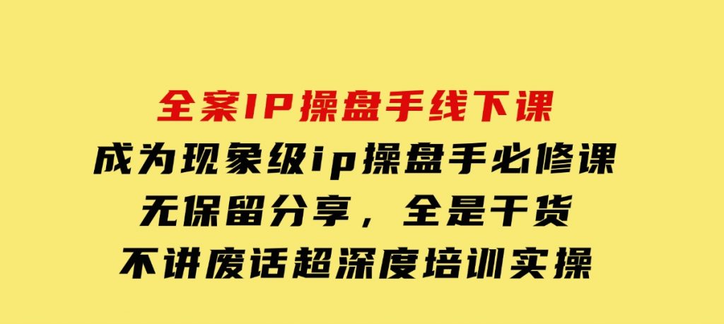 全案IP操盘手线下课，成为现象级ip操盘手必修课，无保留分享，全是干货，不讲废话超深度培训实操-92资源网