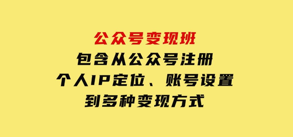 公众号变现班：包含从公众号注册、个人IP定位、账号设置到多种变现方式-92资源网