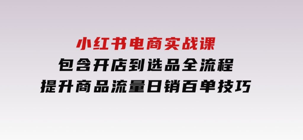 小红书电商实战课：包含开店到选品全流程，提升商品流量，日销百单技巧-92资源网
