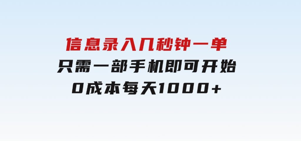 信息录入，几秒钟一单，只需一部手机即可开始，0成本，每天1000+-92资源网