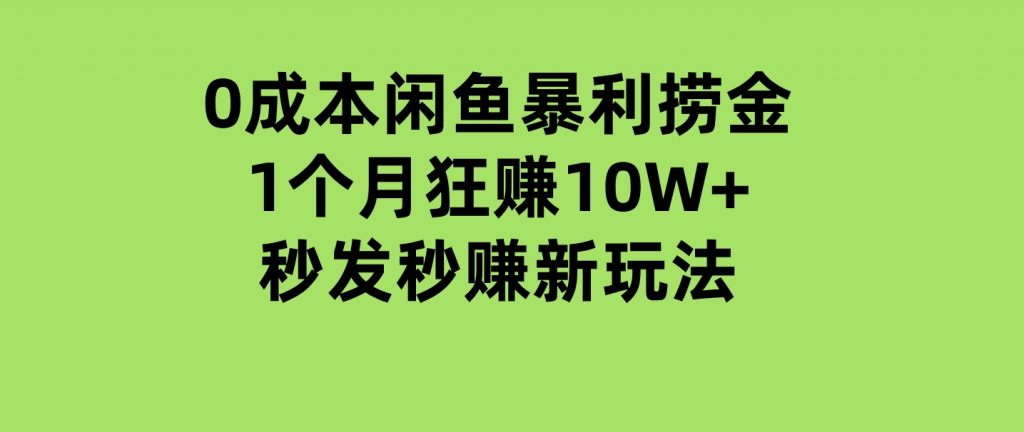 0成本闲鱼暴利捞金，1个月狂赚10W+，秒发秒赚新玩法-92资源网