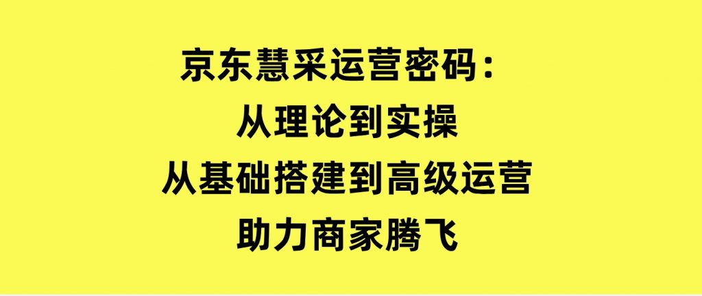 京东慧采运营密码：从理论到实操，从基础搭建到高级运营，助力商家腾飞-92资源网