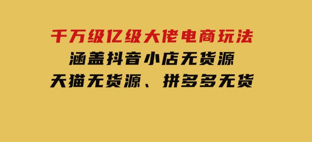 千万级亿级大佬电商玩法：涵盖抖音小店无货源、天猫无货源、拼多多无货-92资源网