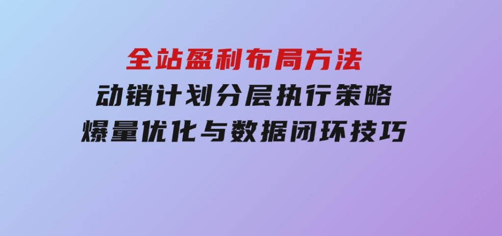 全站盈利布局方法：动销计划分层执行策略，爆量优化与数据闭环技巧-92资源网