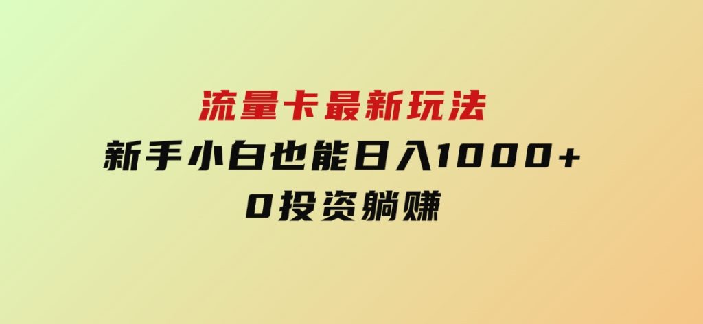 流量卡最新玩法，新手小白也能日入1000+，0投资躺赚-92资源网