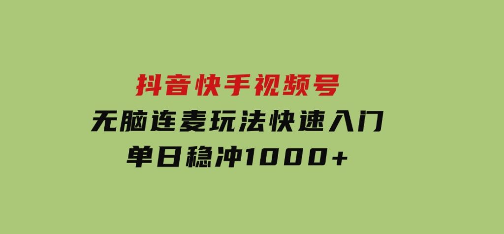 抖音，快手，视频号无脑连麦玩法！快速入门，单日稳冲1000+-92资源网