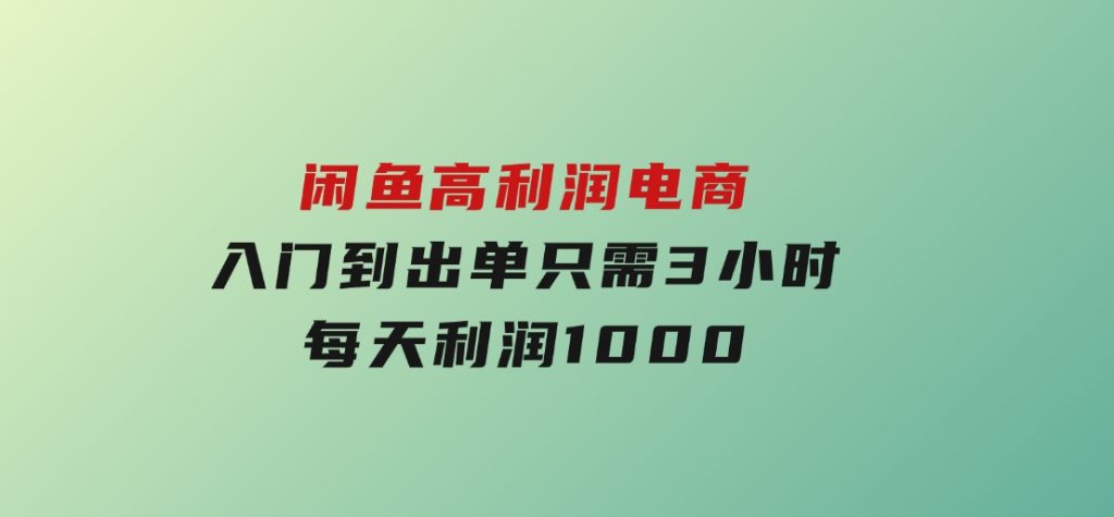 闲鱼高利润电商，入门到出单只需3小时，每天利润1000-92资源网